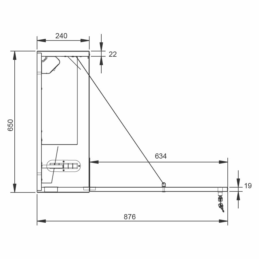 Wandschreibtisch Maße seitlich geöffnet
