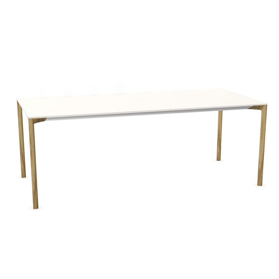 Kristalia Boiacca TIsch mit Gestell Eiche natur, Tischplatte Kos 0032 weiß Fenix