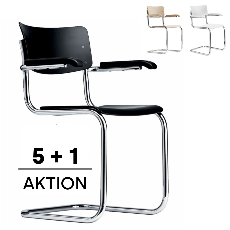 THONET S 43 F mit Armlehnen | Konfigurator | Stahlrohr-Freischwinger | Gestell verchromt