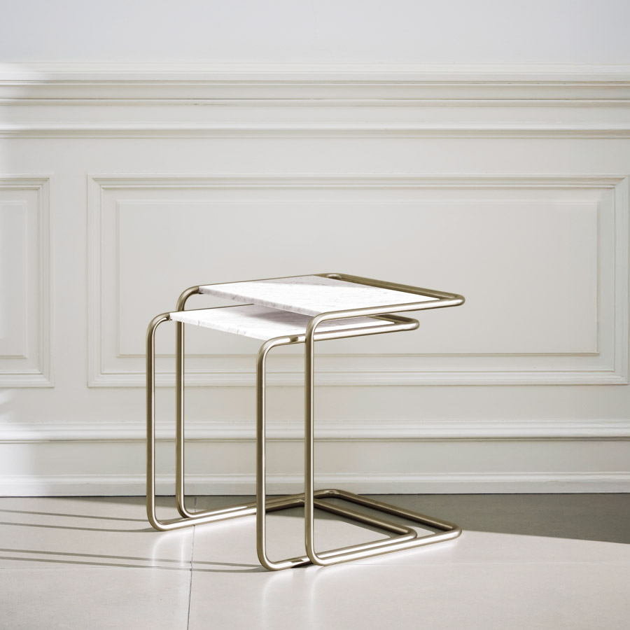 JS. THONET Beistell- und Satztisch SET B 97 NORDIC 01 | Marmor Tischplatte | Gestell Nickelsilver matt