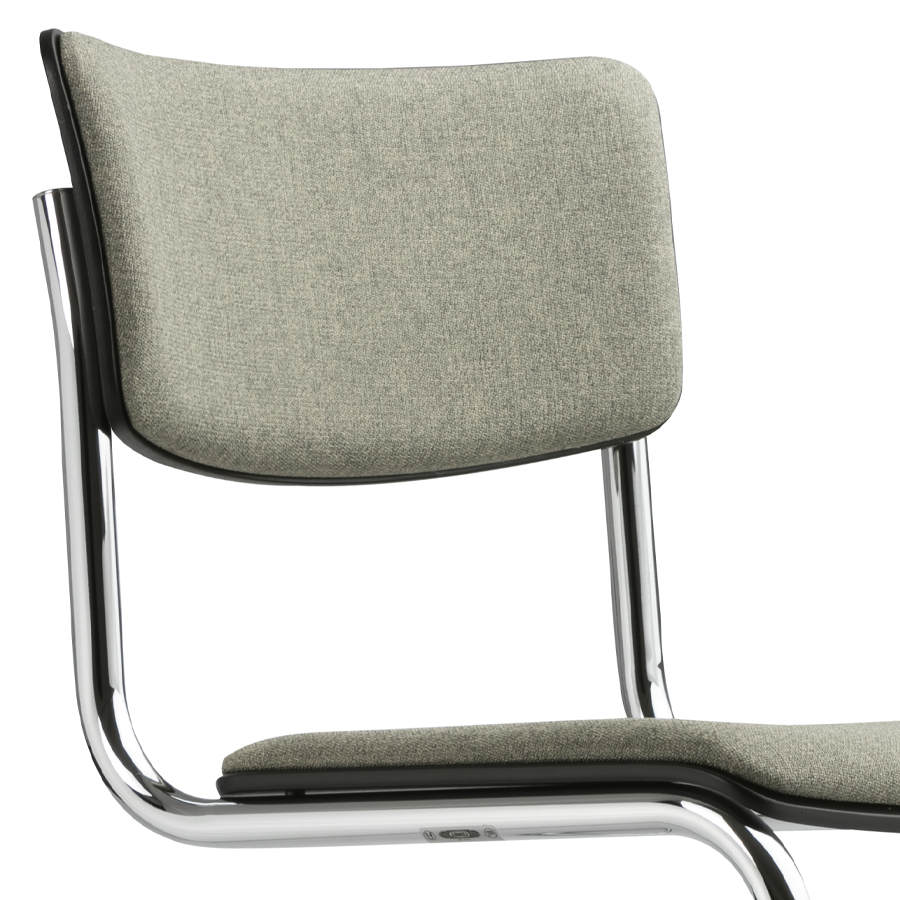 THONET Stahlrohr-Freischwinger S 43 PV Formholzschalen gepolstert grau - Gestell verchromt - Nahaufnahme