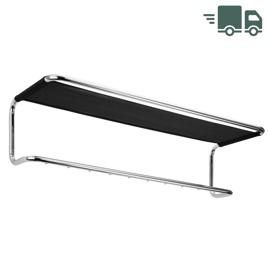 THONET Stahlrohr Garderobe Hutablage S 1520 Netzgewebe schwarz - Gestell verchromt