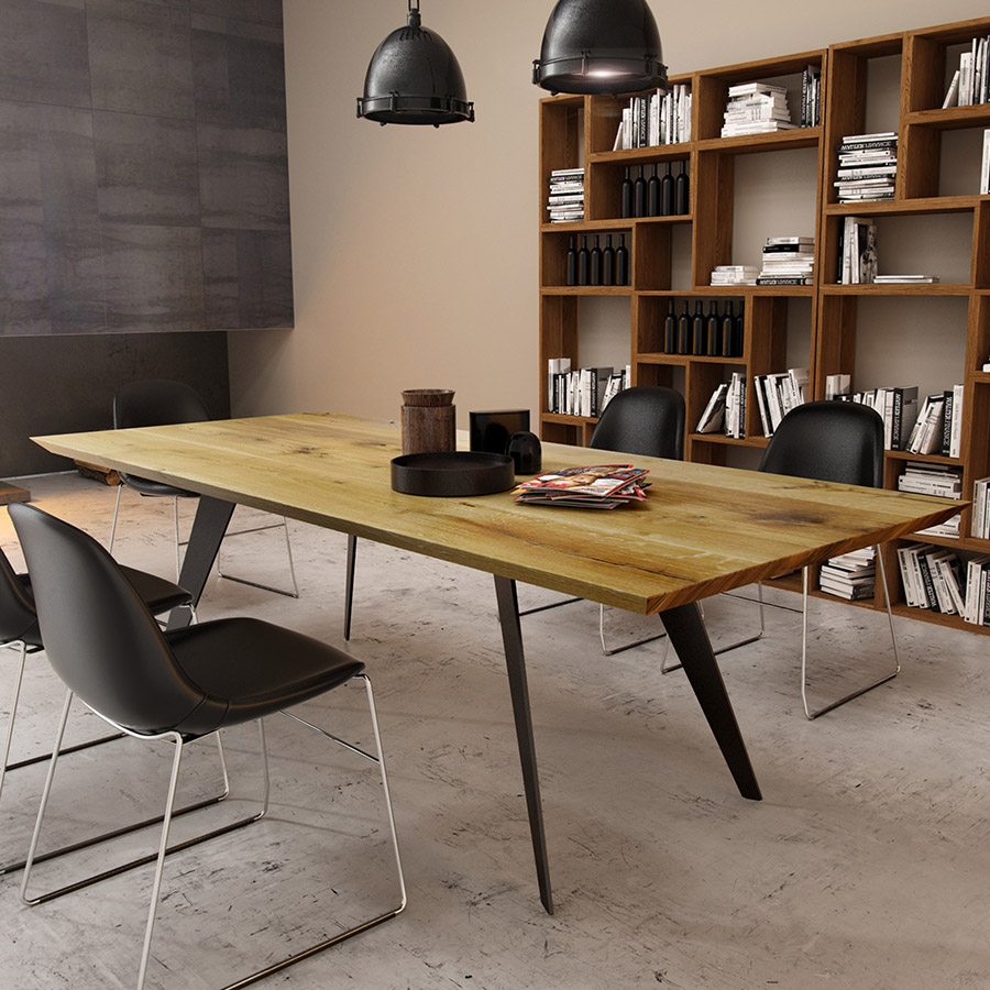 Trebord Fold Esstisch, Eiche, Gestell Flach4 in RAL9005 schwarz