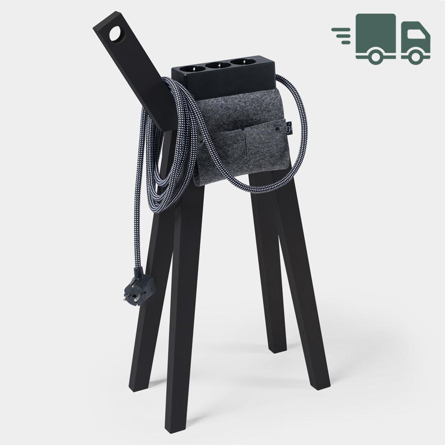 Stromer black + Satteltasche - Steckdose schwarz, Kabel schwarz/weiß