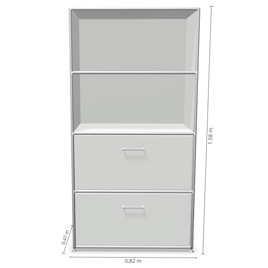 Bosse Modul Space Kombiregal - unten 2 Klappen - oben 2 offene Regalfächer - weiß