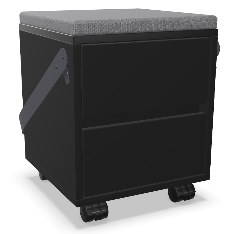 Palmberg Rollcontainer/Sitzhocker FIFFI schwarz mit Gurt u. Sitzkissen grau