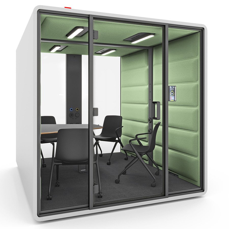 Hushfree.L Korpus White, Innenwand Hellgrün, mit Konferenztisch