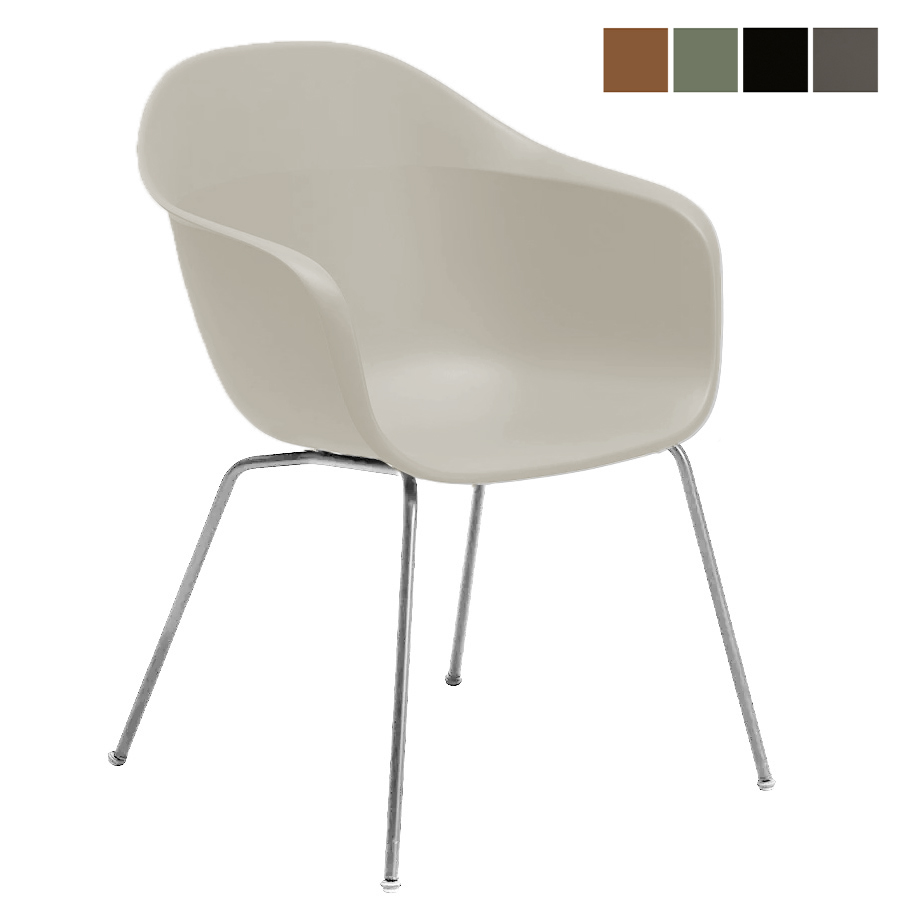 Kristalia Elephantino mit geschlossener Sitzschale in Elfenbein und Gestell verchromt