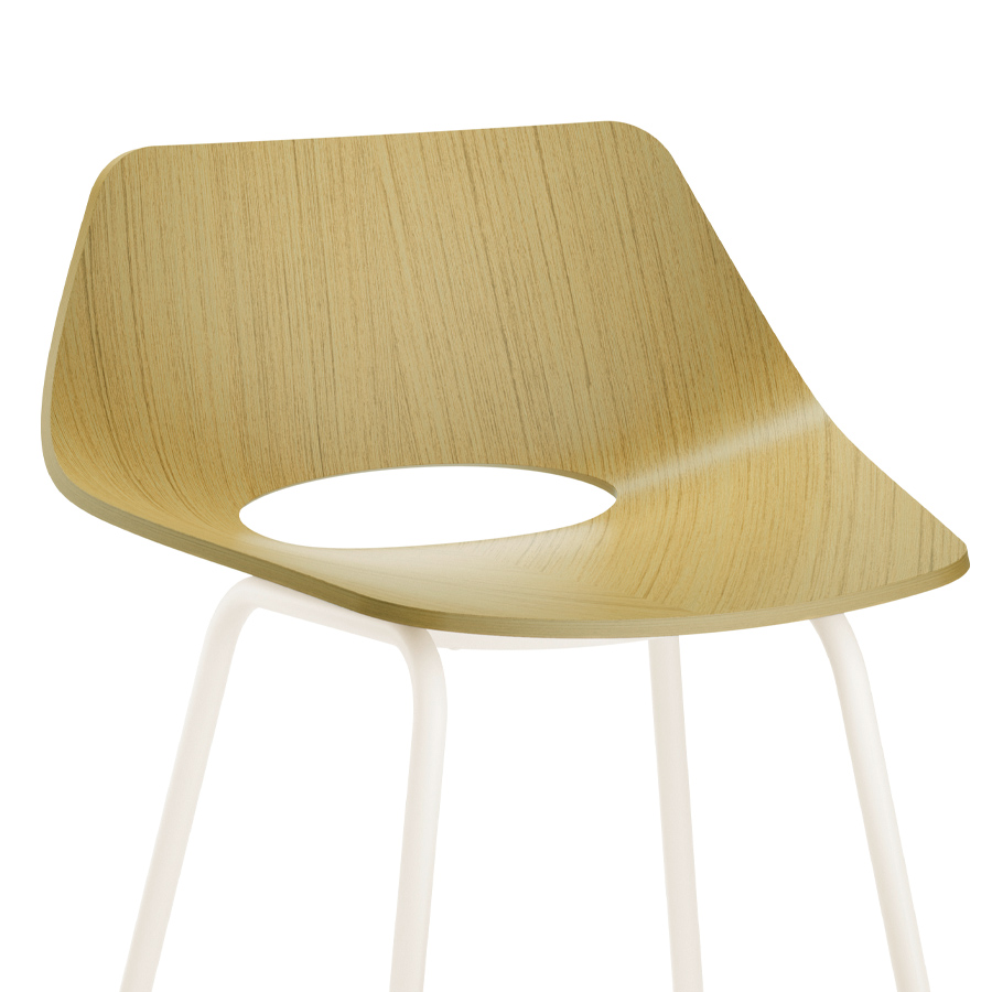 THONET S 661 H Stahlrohrhocker Edelholz Eiche - Gestell weiß - Nahaufnahme