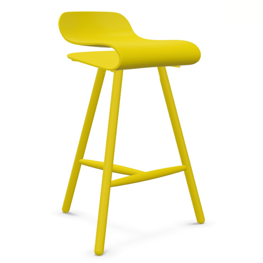 Kristalia BCN Barhocker mit Holzgestell gelbgrün lackiert