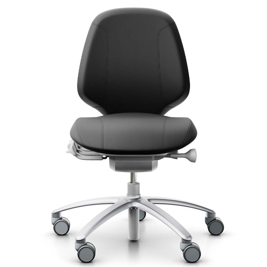 RH Mereo 200 silver grey mit halbhoher Rückenlehne - Leder schwarz - Frontansicht