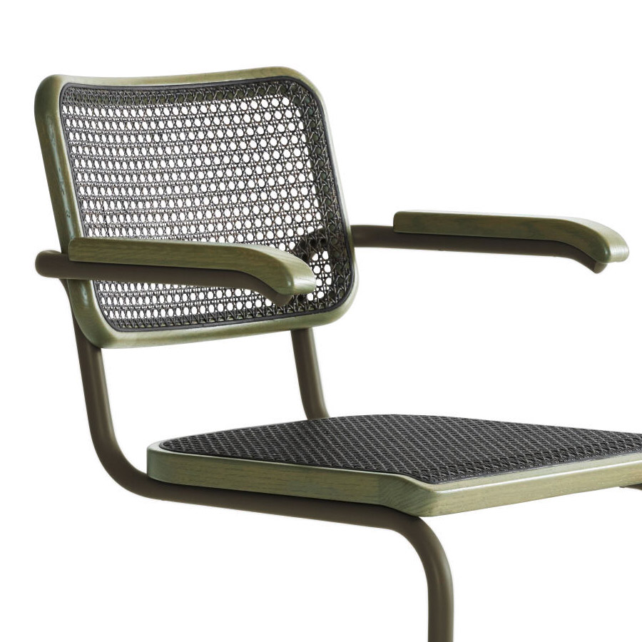 THONET S 64 V Dark Melange graugrün | Stahlrohr-Freischwinger mit Armlehnen | Gestell graugrün | Nahaufnahme