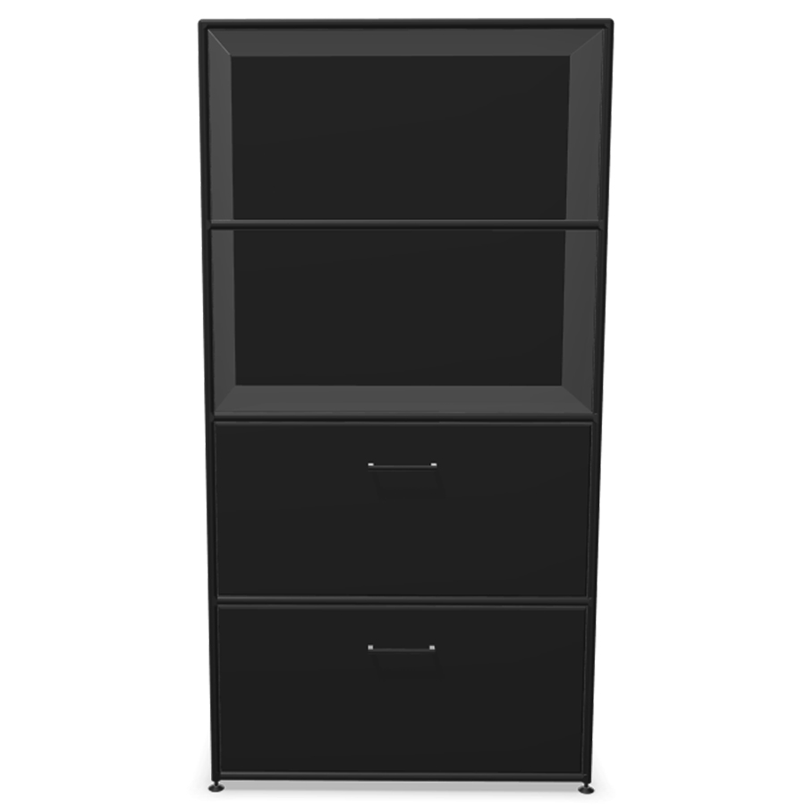 Bosse Modul Space Kombiregal - unten 2 Klappen - oben 2 offene Regalfächer - schwarz