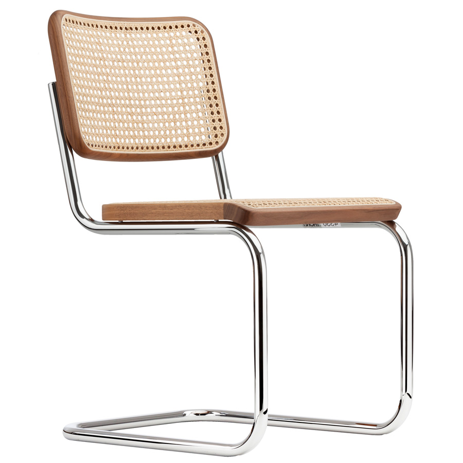 THONET Stahlrohr-Freischwinger S 32 Rohrgeflecht-Sitz Pure Materials Nussbaum - Gestell verchromt