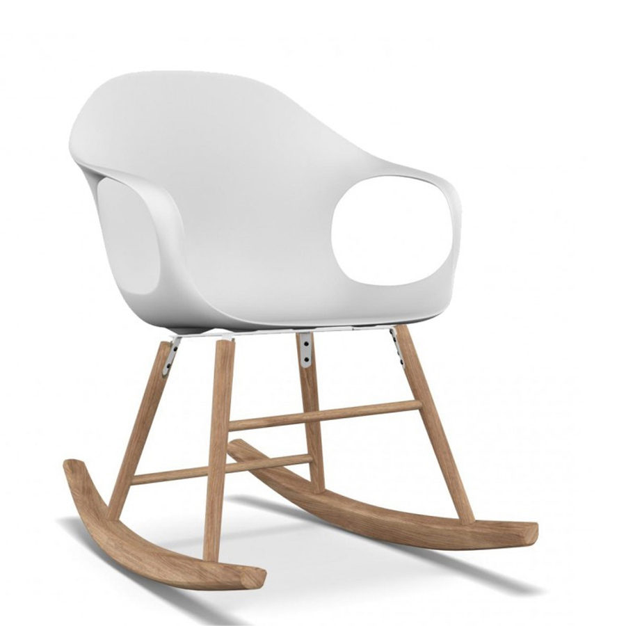 Kirstalia Elephant Schaukelstuhl weiß mit Eichenholz