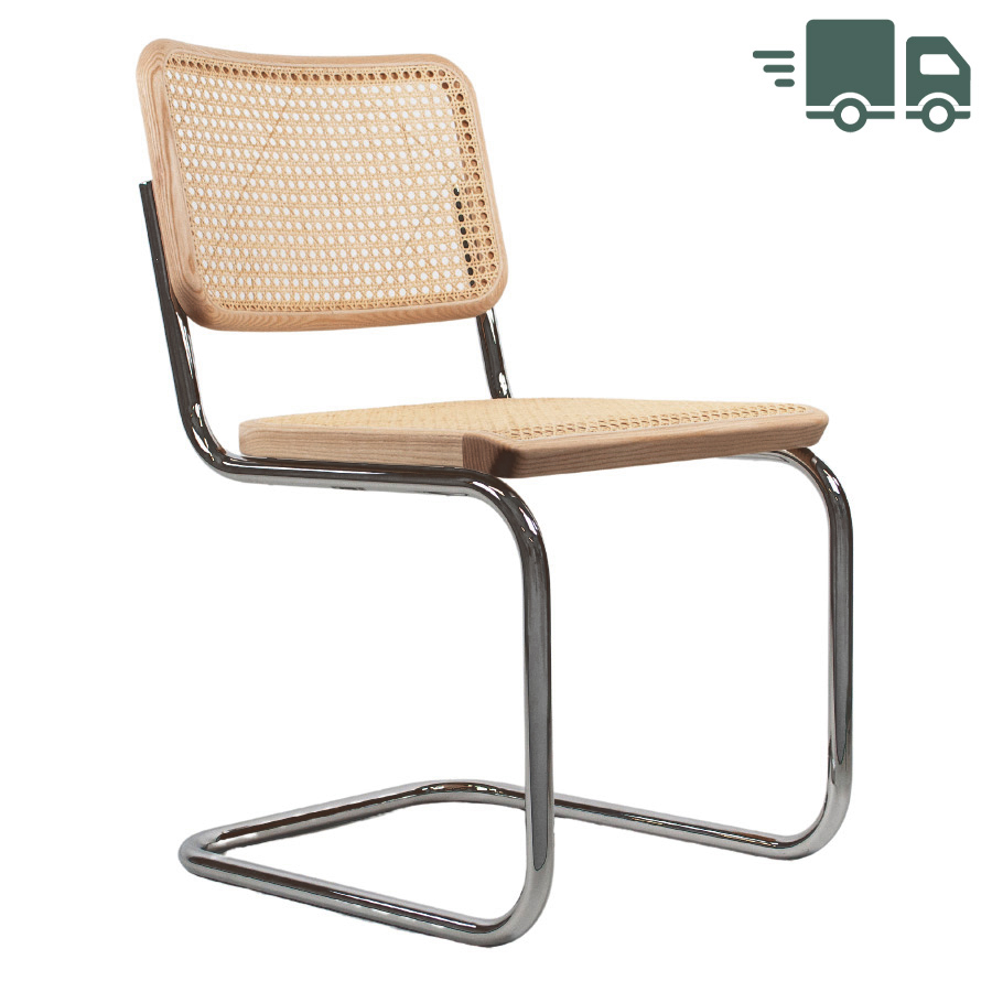 THONET Stahlrohr-Freischwinger S 32 V Rohrgeflecht-Sitz Esche Pure Materials - Gestell verchromt
