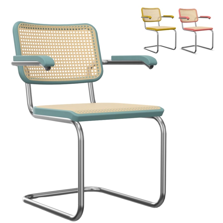 THONET S 64 V | Konfigurator Buche farbig gebeizt | Stahlrohr-Freischwinger | Gestell verchromt