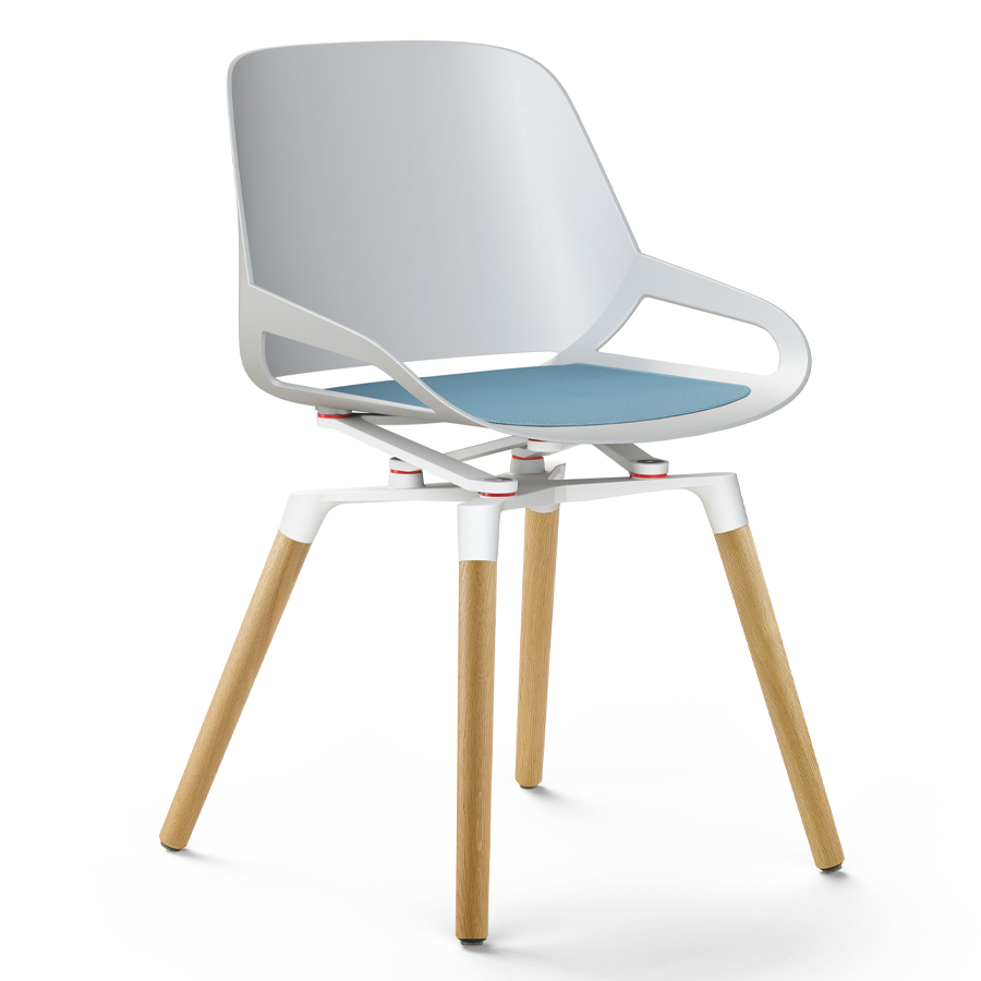 Aeris Numo Holzgestell - Sitzschale u. Kinematik weiß - Sitzkissen blau