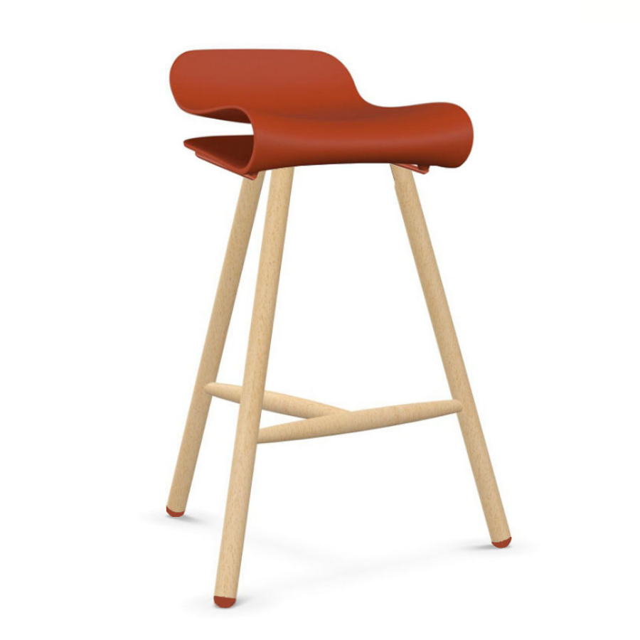 Kristalia BCN Barhocker korallenrot mit Holzgestell