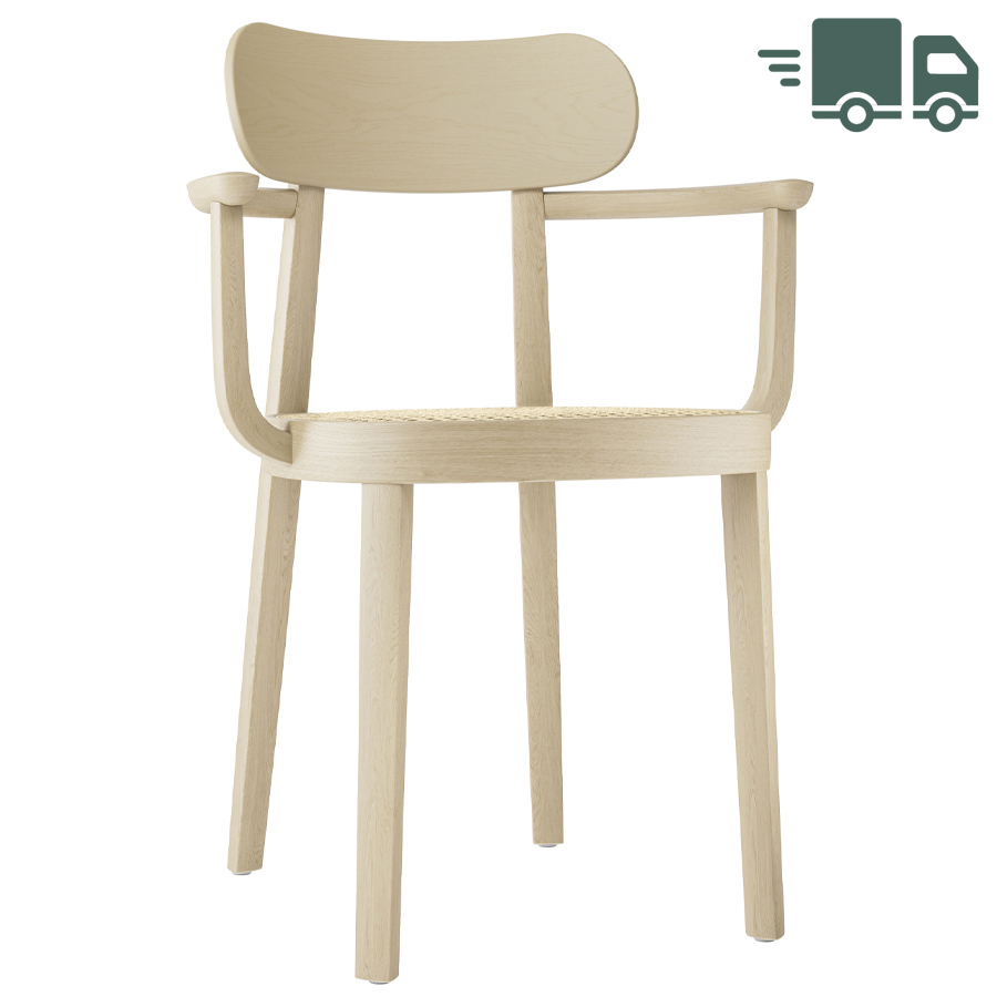 THONET 118 F Holzstuhl mit Armlehnen u. Rohrgeflecht-Sitz Buche gebeizt aufgehellt