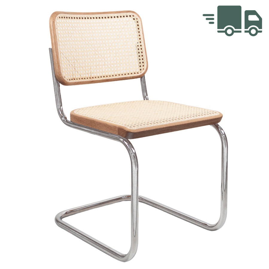 THONET Stahlrohr-Freischwinger S 32 V Rohrgeflecht-Sitz Eiche Pure Materials - Gestell verchromt