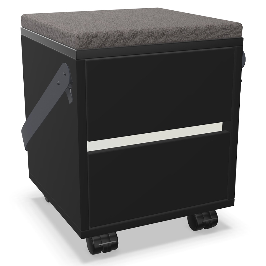 Palmberg Rollcontainer/Sitzhocker FIFFI schwarz - Griffmulde weiß - Sitzkissen grau