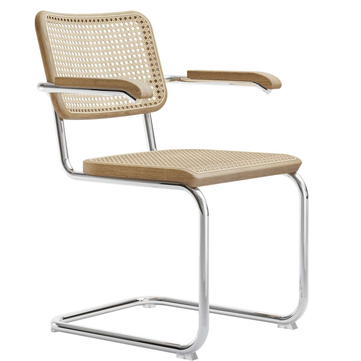 THONET S 64 V | Eiche Pure Materials | Stahlrohr-Freischwinger mit Armlehnen | Gestell verchromt