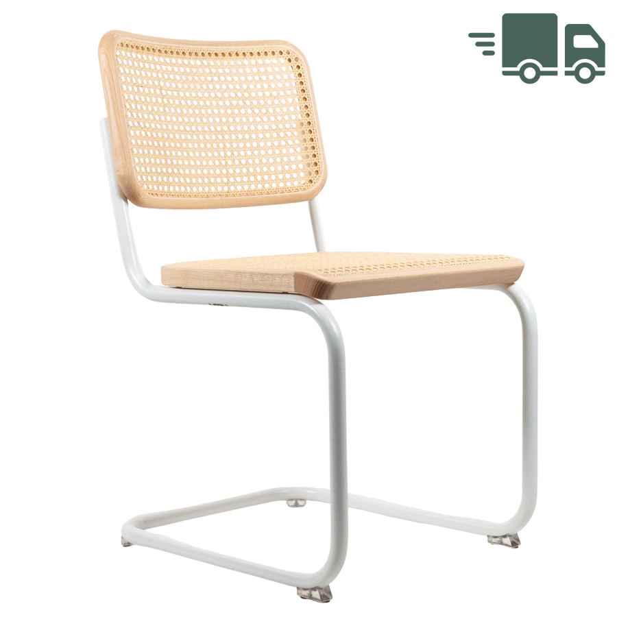 THONET Stahlrohr-Freischwinger S 32 V Rohrgeflecht-Sitz Esche Pure Materials - Gestell weiß
