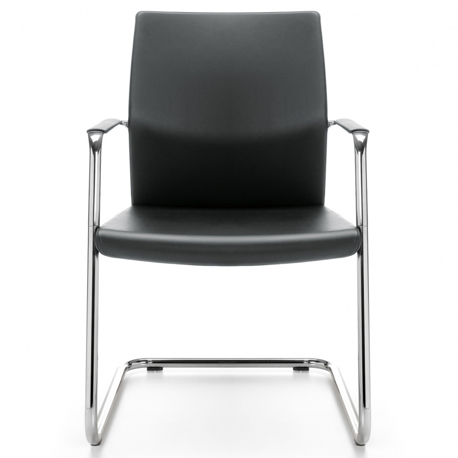 Profim MyTurn 21VN Freischwinger Bezug Leder Premium schwarz, ohne Steppung, mit Armauflage in Leder schwarz