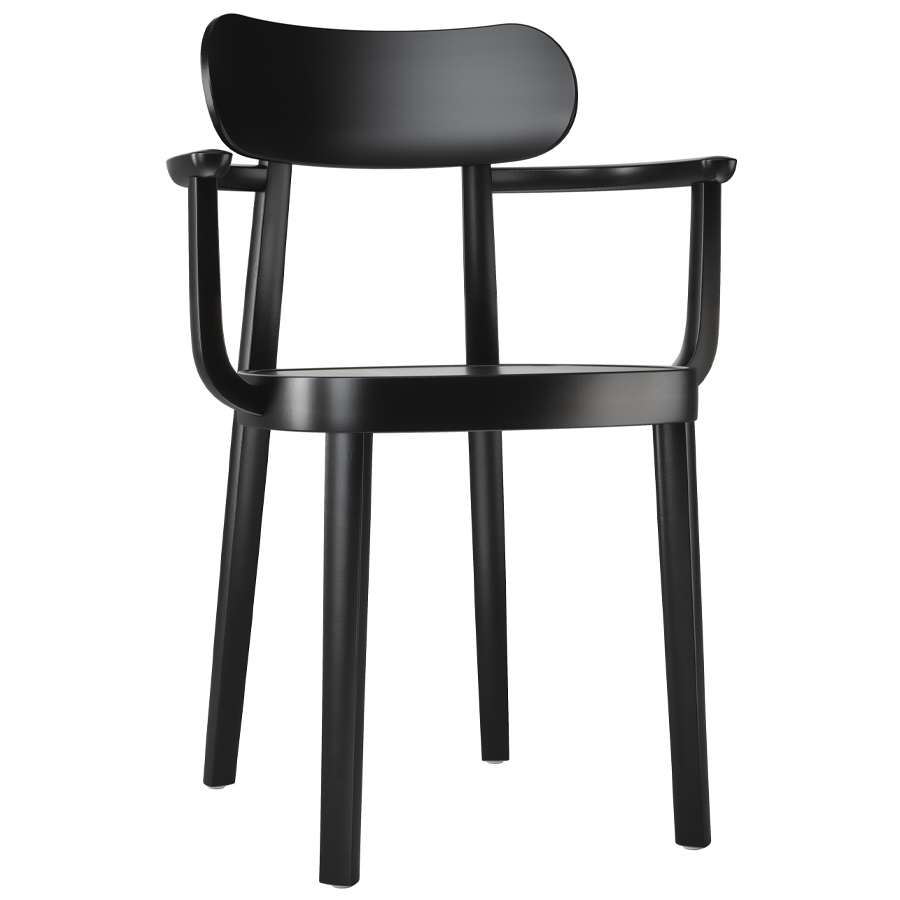 THONET 118 MF Holzstuhl mit Muldensitz u. Armlehnen Buche gebeizt schwarz
