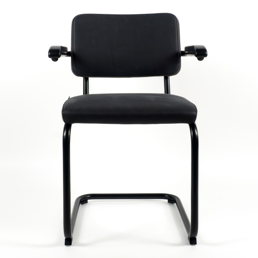 THONET Stahlrohr-Freischwinger S 64 PV | Polstersitz Nubukleder schwarz | Frontansicht