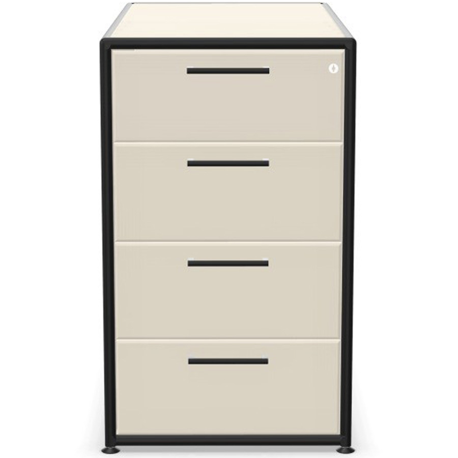 Bosse Modul Space Container auf Stellgleiter in Melamin Creme - Rahmen schwarz - Frontansicht