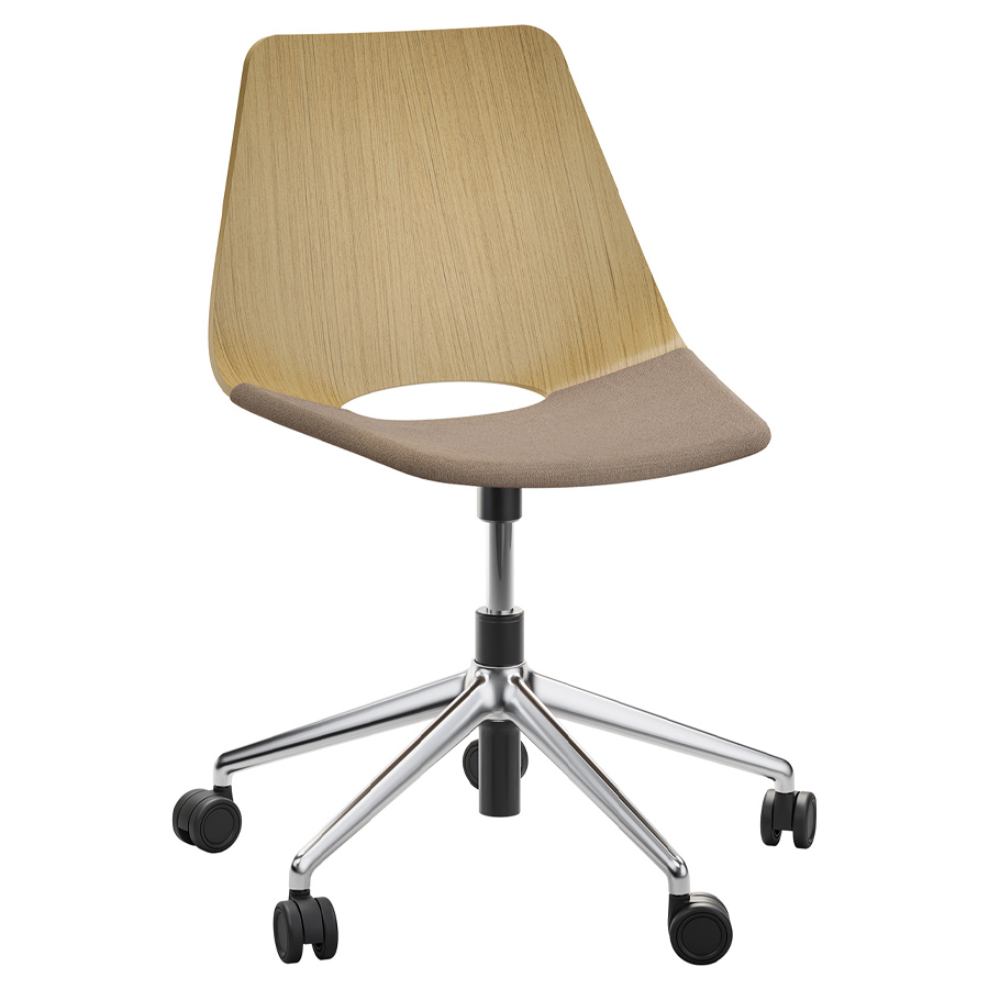 THONET S 661 SPVDR Formholz-Stuhl - Sitzfläche gepolstert - Eiche - Fußkreuz Alu poliert mit Rollen