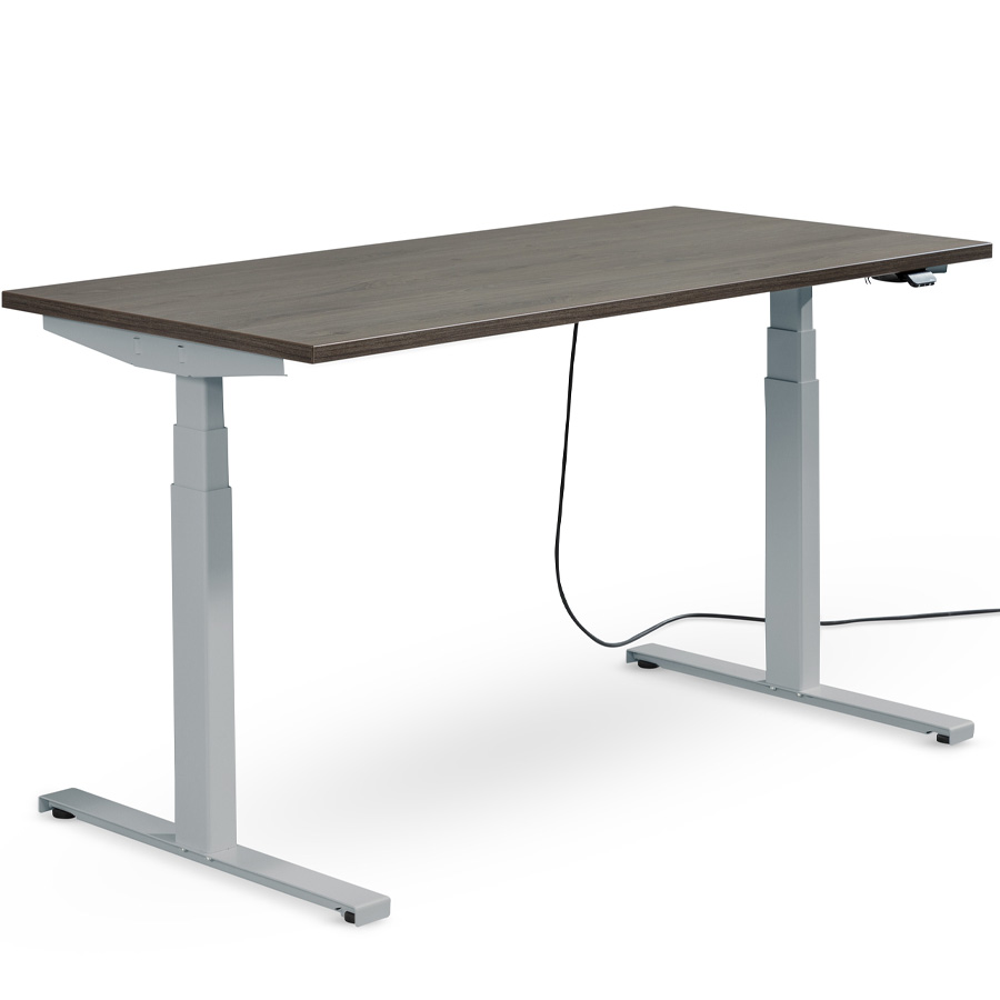 Schreibtisch NewWORK elektrisch höhenverstellbar - Gestell silber - Platte Denver Eiche