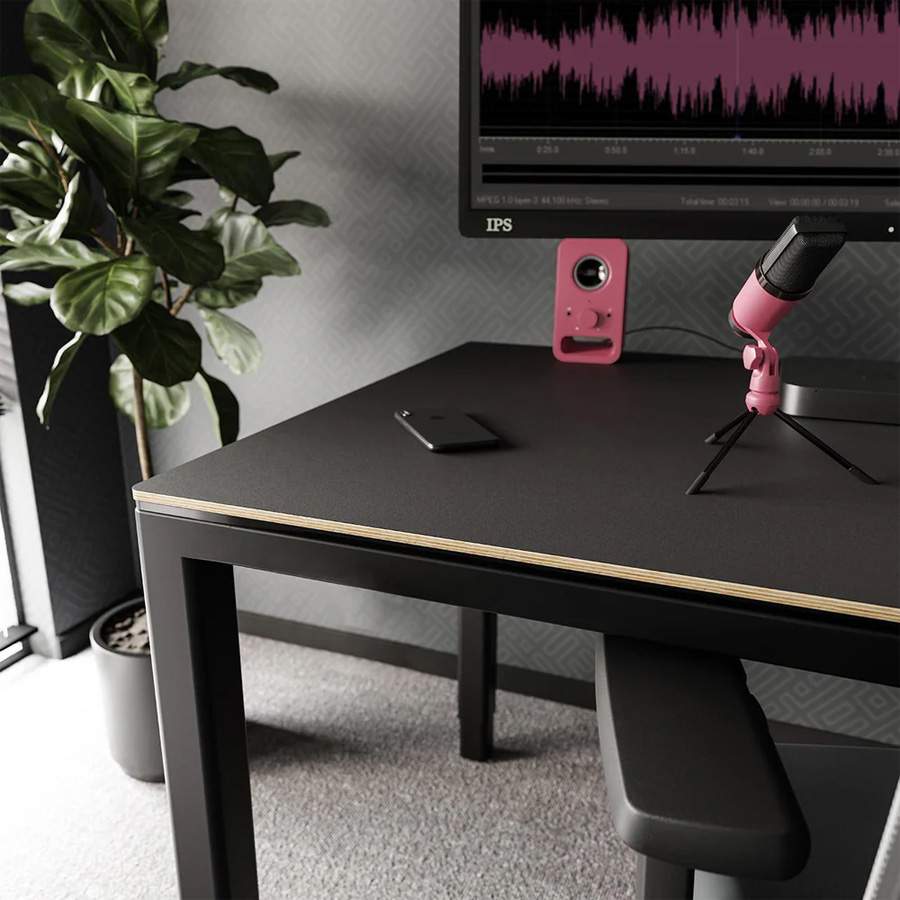 Yaasa Desk Four Tisch Gestell schwarz, Tischplatte Multiplex-Dunkelgrau