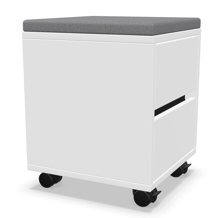 Palmberg Rollcontainer/Sitzhocker FIFFI weiß mit Sitzkissen - seitlich