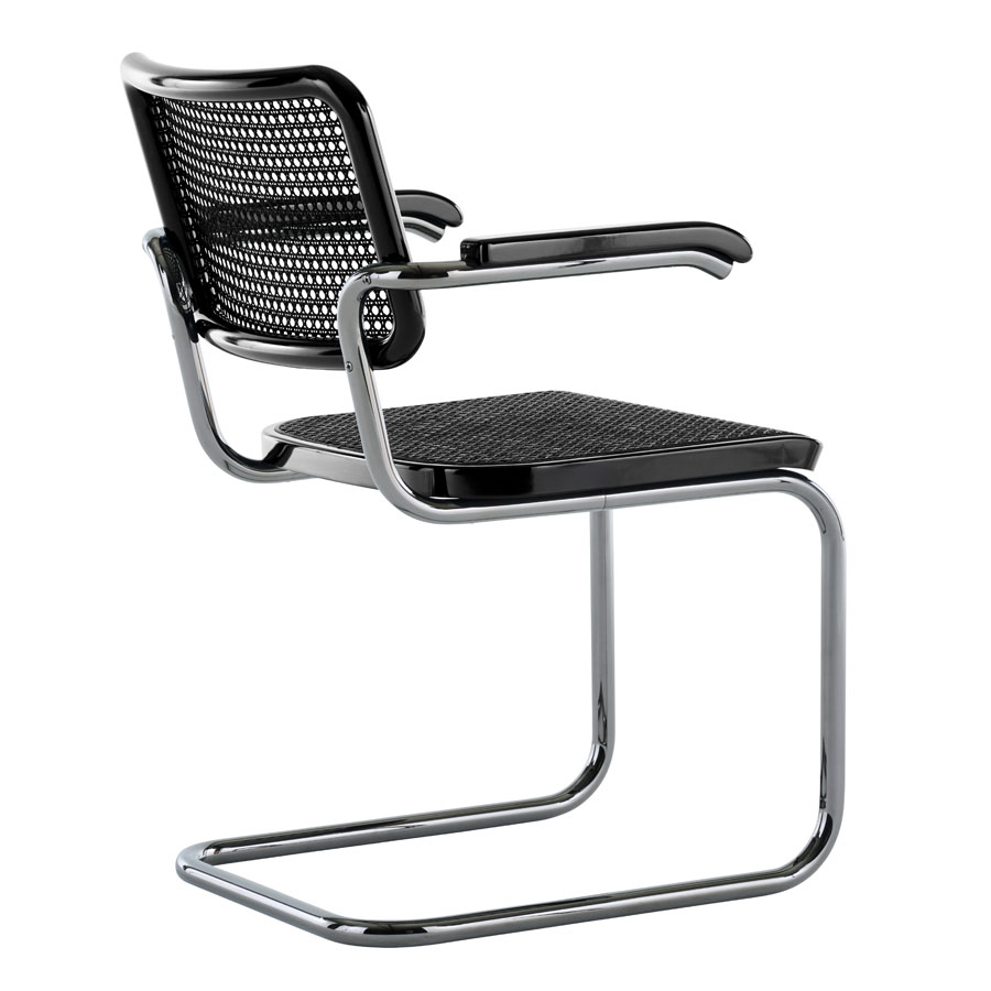 JS. THONET S 64 V SERIOUS 05 | Buche schwarz Hochglanzlack | Stahlrohr-Freischwinger | Rückansicht