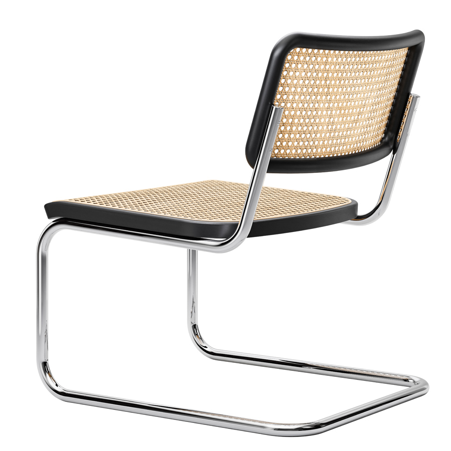 THONET Stahlrohr-Lounge-Freischwinger S 32 VL Rohrgeflecht-Sitz Buche gebeizt - Gestell verchromt
