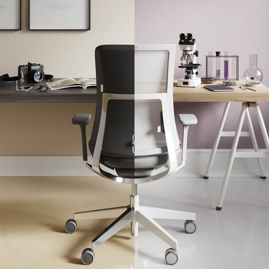 Profim Violle 130 SFL mit Netzrücken - Vergleich Gestell hellgrau/weiß und schwarz/Alu poliert