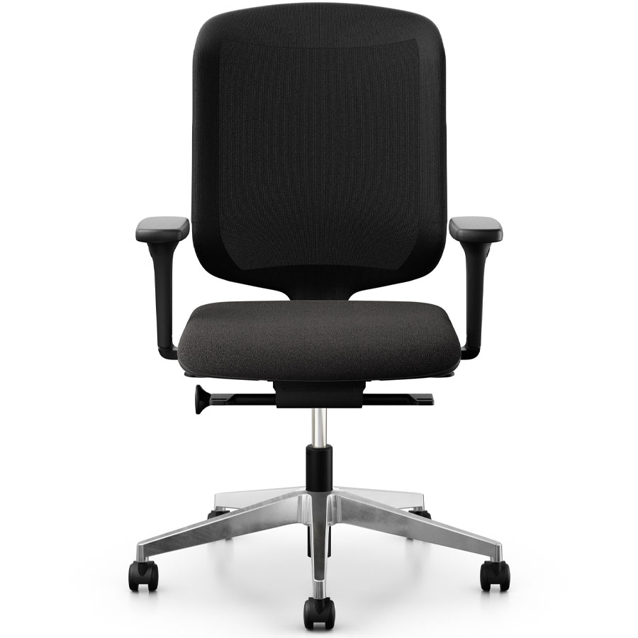 Giroflex 434 mit Armlehnen schwarz und Aluminium-Fußkreuz - Frontansicht