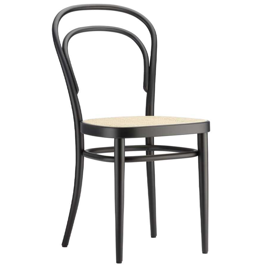 THONET 214 Bugholzstuhl Kaffeehausstuhl schwarz mit Rohrgeflecht-Sitz