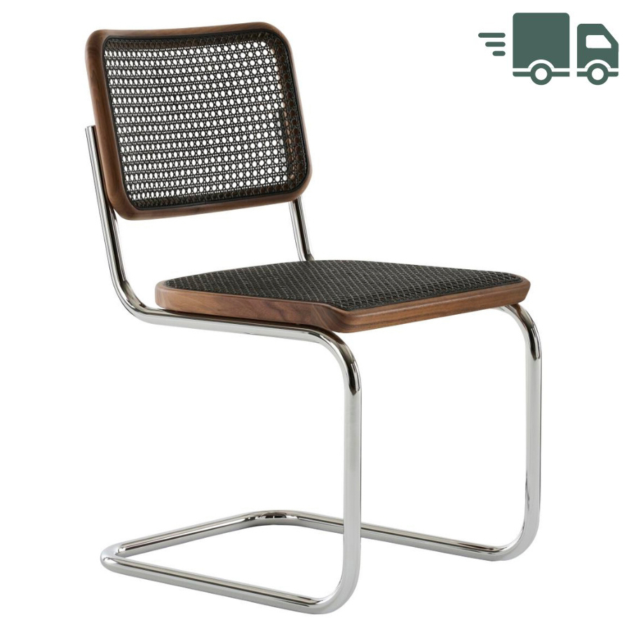 THONET S 32 V | Dark Melange Nussbaum Pure Materials | Stahlrohr-Freischwinger | Gestell verchromt