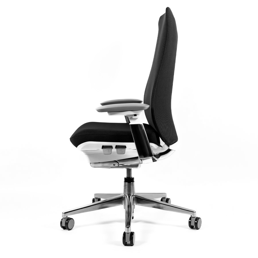 HAWORTH Fern Bürostuhl | Bis 150 kg | Netzrücken | Grau | Rahmen Snow | Seitenansicht