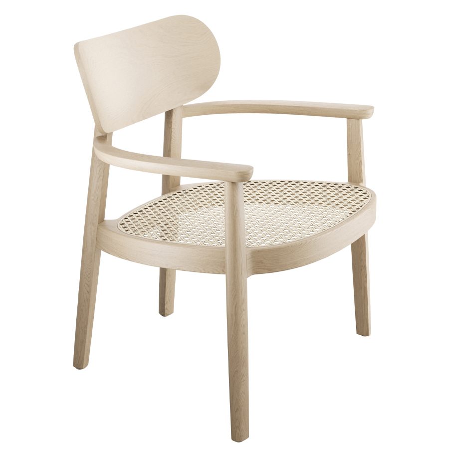 THONET 119 F Holzstuhl mit Armlehnen u. Rohrgeflecht-Sitz Buche gebeizt aufgehellt - Seitenansicht