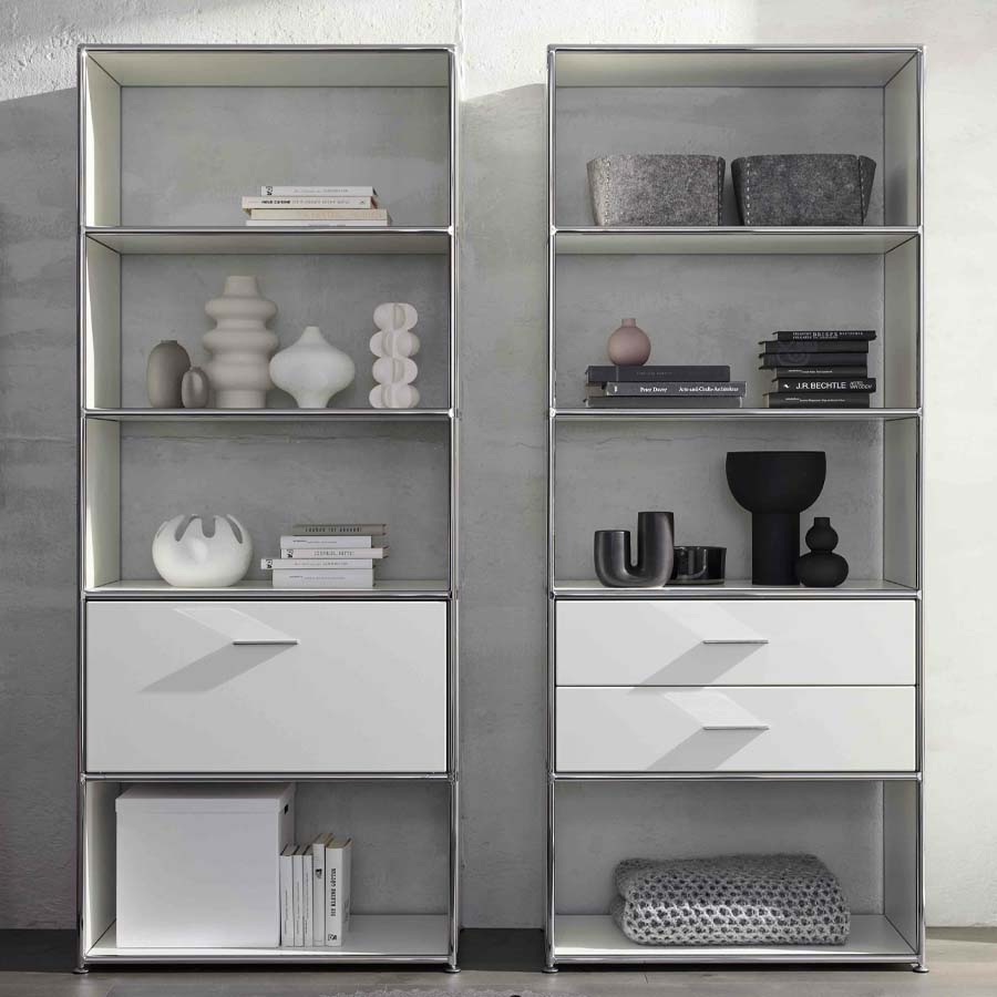 Bosse Solutions Schrank | Weiß | Beispielbild Klappe und 2 Schubladen