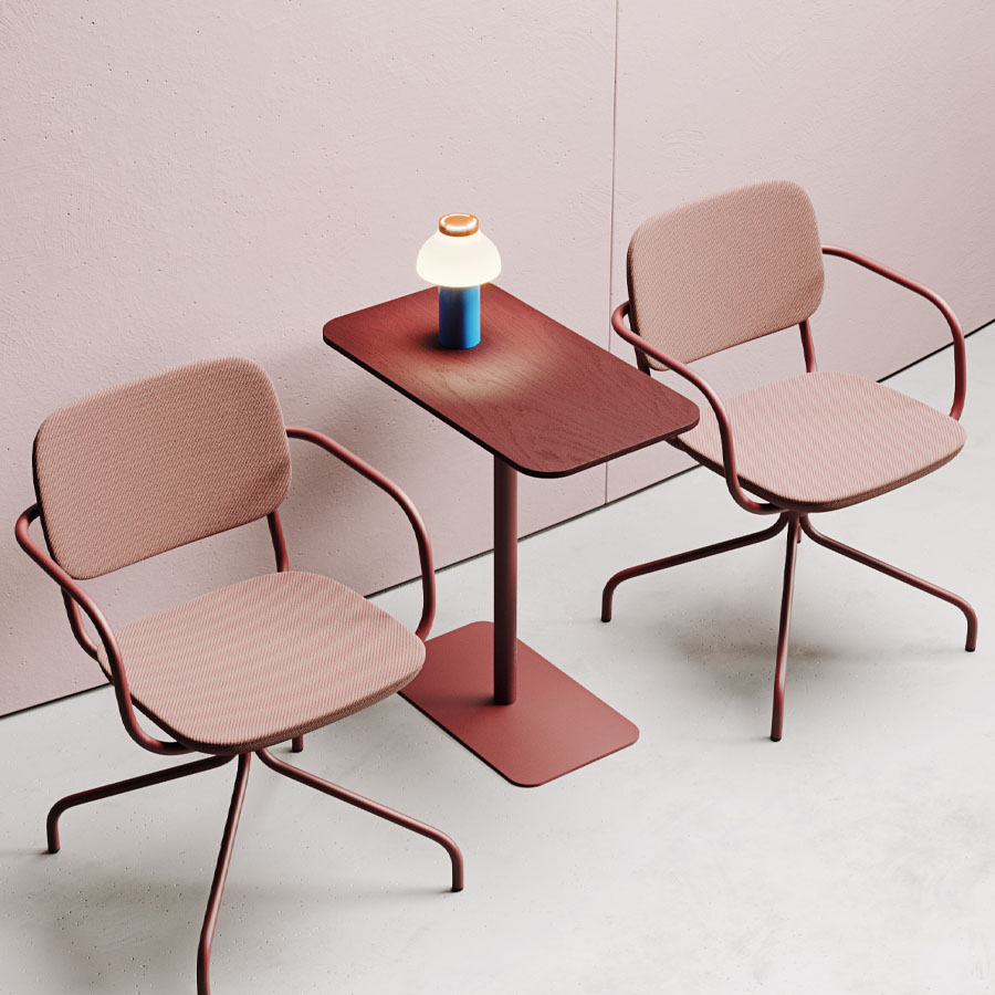 Profim Revo Beistelltisch LS65 - Platte Holzdekor Esche burgunderrot - Gestell RAL 3005 burgunderrot