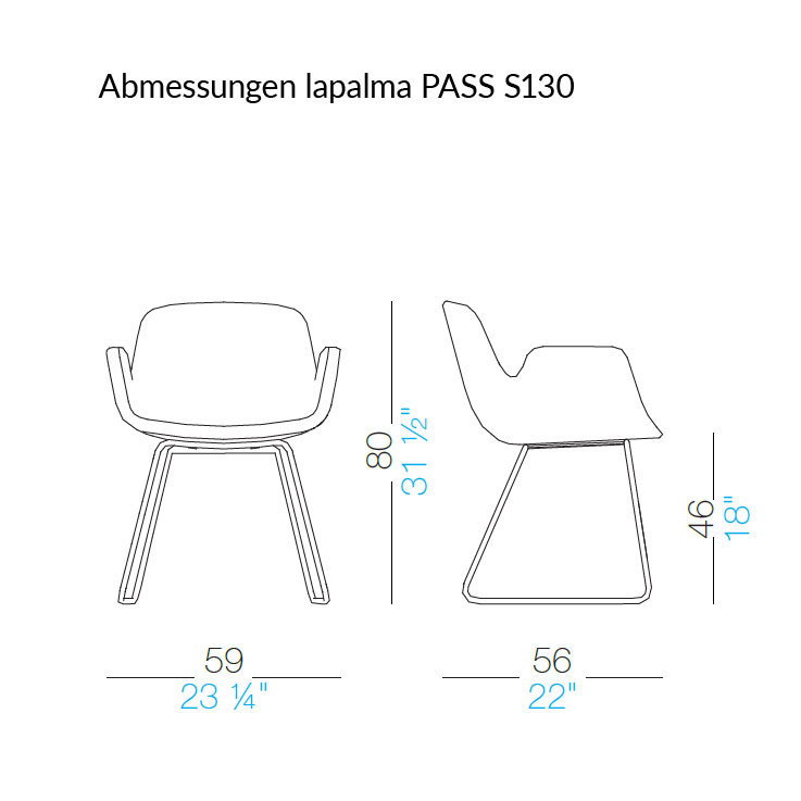 Lapalma PASS S130 Stuhl mit Kufengestell Abmessungen