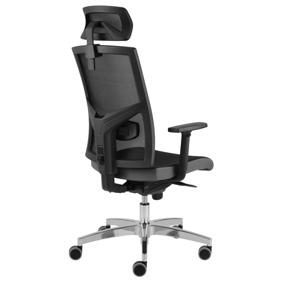 RWH Bürodrehstuhl ERGOFIX Netzrücken schwarz mit Armlehnen und Kopfstütze - Rückansicht