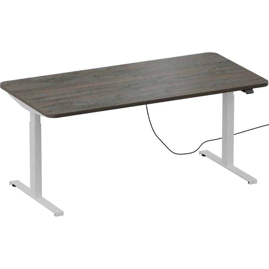 Schreibtisch NewWORK elektrisch höhenverstellbar - Gestell weiß - Platte Mooreiche