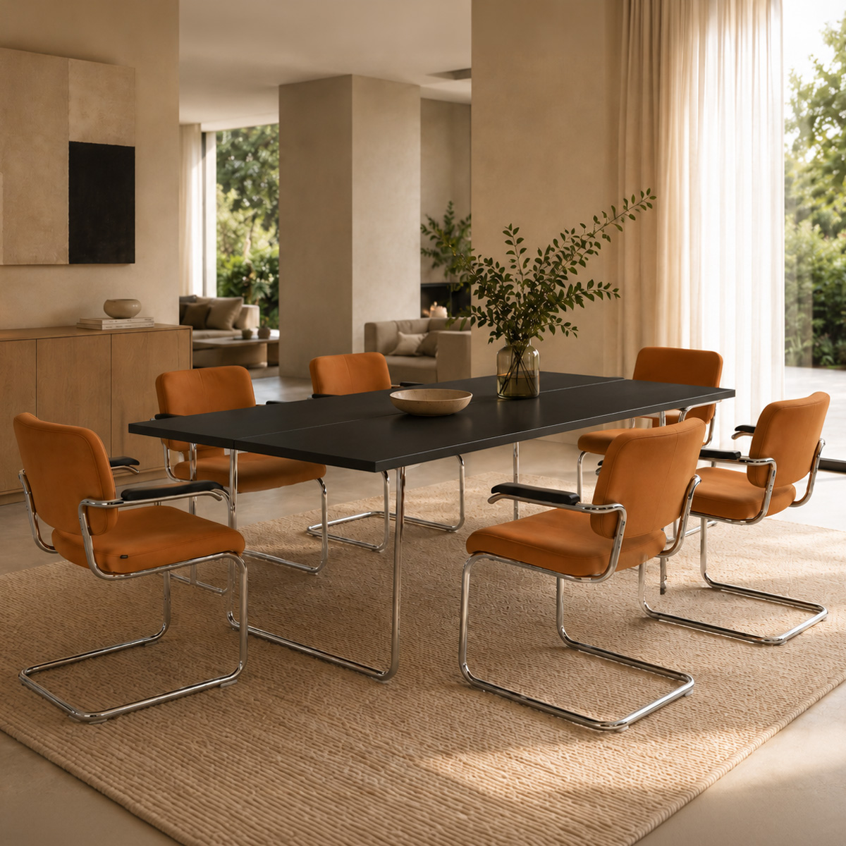 Thonet S 64 Nubukleder ockerbraun AL gebeizt schwarz Perspektive mit LKW